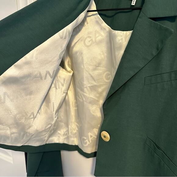 GANNI Green Cropped Blazer Jacket 34 Small - Picture 6 of 13